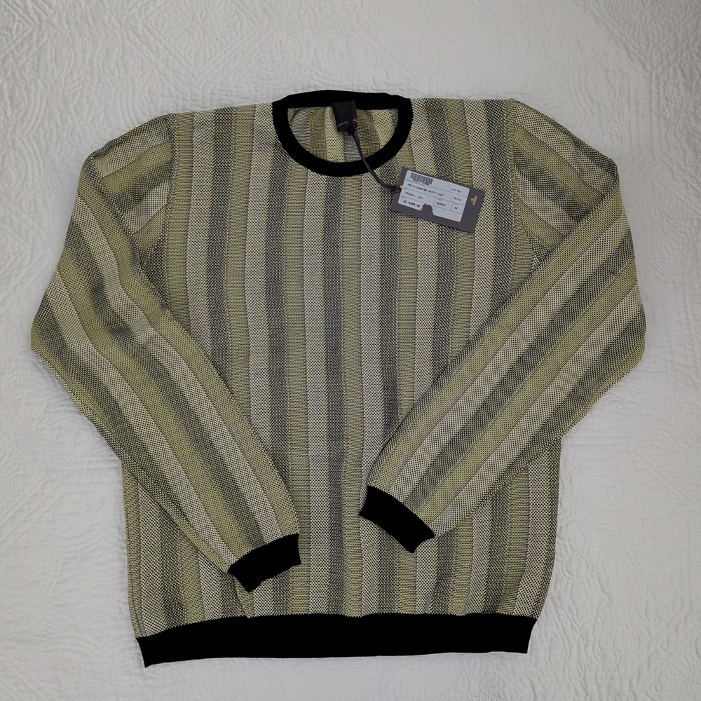 Vintage Fendi Men's Green and Black Striped Crewneck Sweater, Y2K